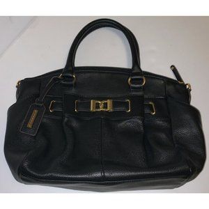 TIGANELLO BLACK PEBBLED LEATHER HANDBAG Goldtone Metal Accents Medium Sz…
